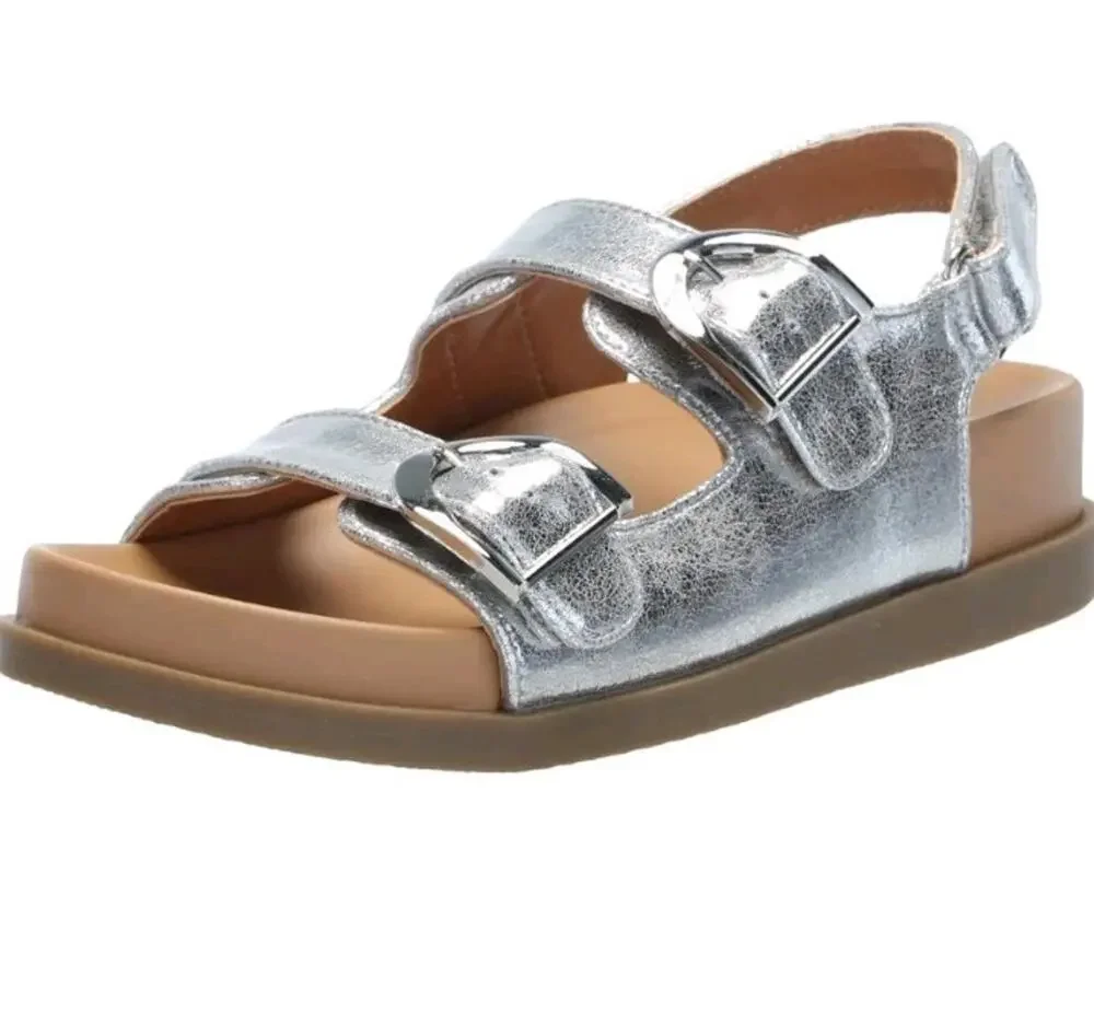 Dolce Vita Alameda Metallic Silver Crinkle Sandals Womens 9 Strappy New SUMMER